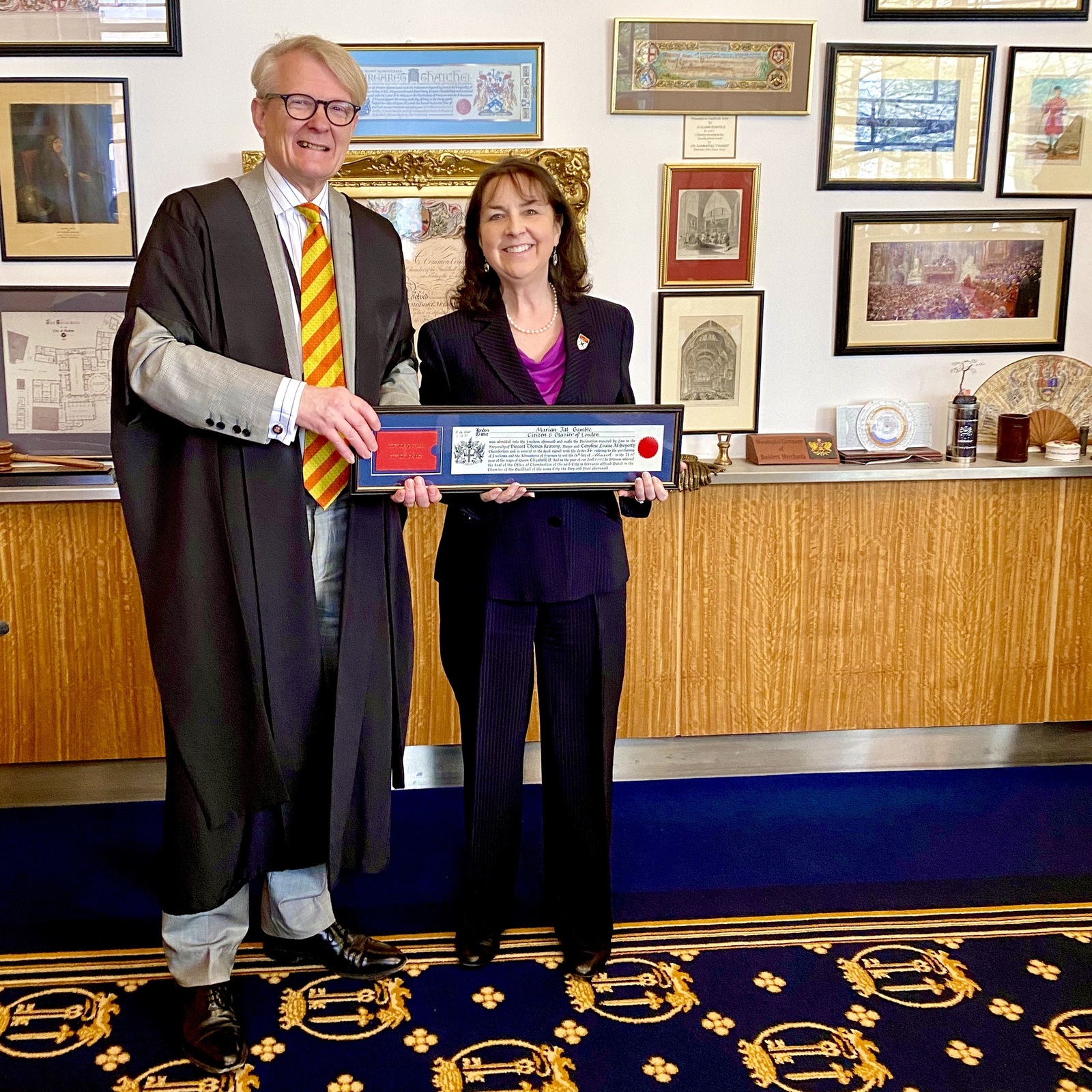 ‘Citizen and Glazier’ – Marian receives her Freedom from the inestimable Murray Craig just days before his retirement. Congratulations!