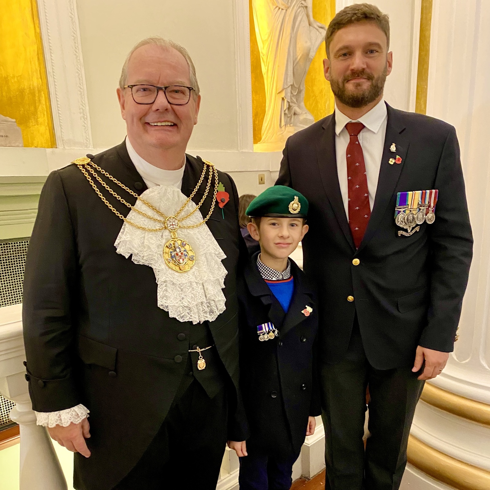 13 Nov 22 - With young master Eliot White wearing his grandad’s Green beret and medals, and his proud dad Andrew, a Para, on Remembrance Sunday